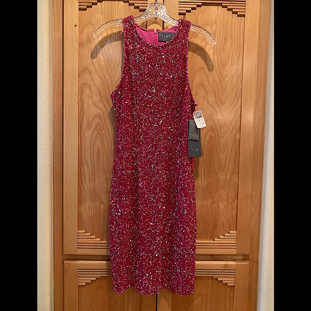 COPY - THEIA Hot Pink SEQUIN DRESS size 6 NWT STUNNING!